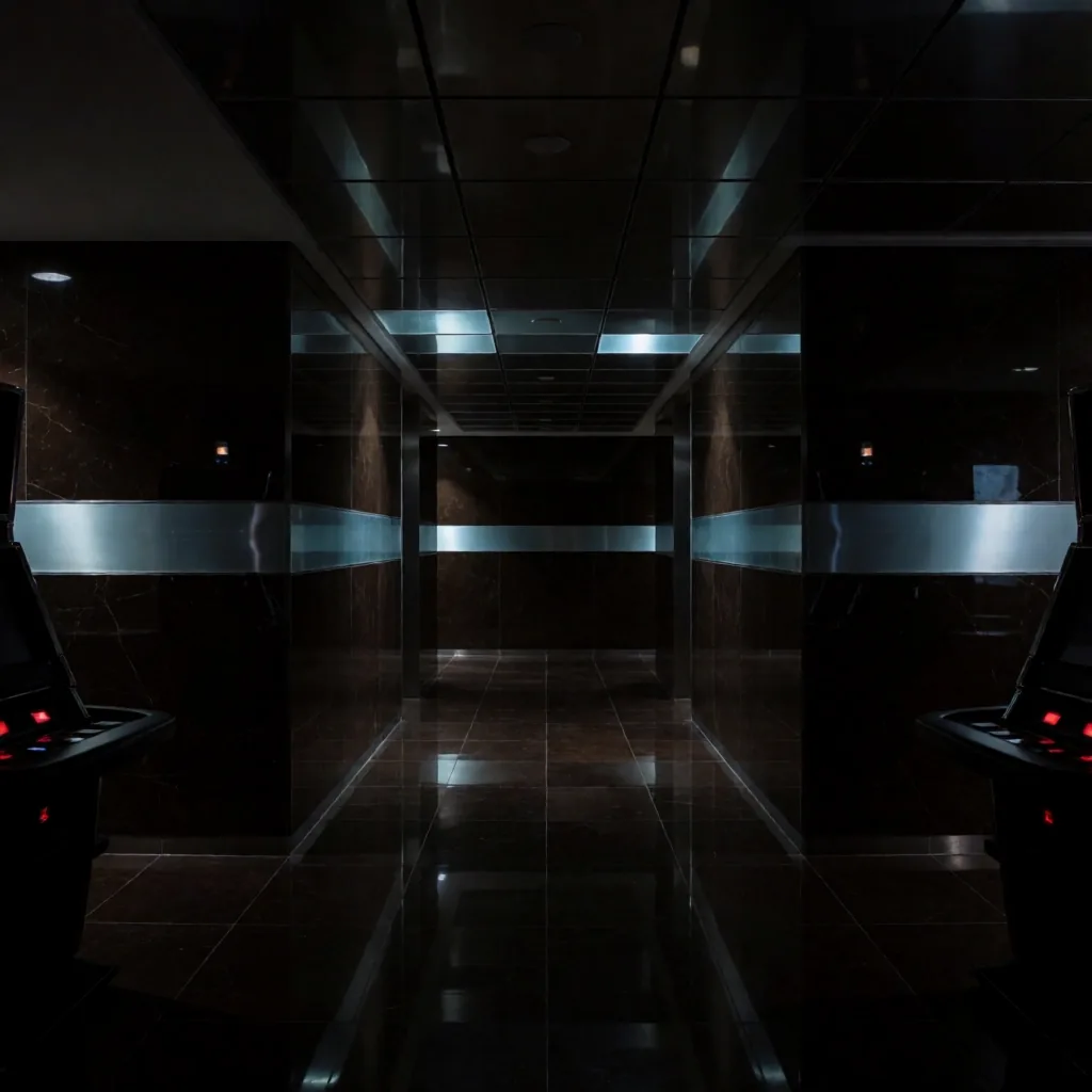 Architectural perspective of a quiet hotel hallway